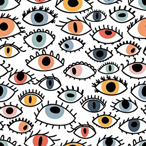 Amulet Prints: Seamless pattern with hand drawn colorful eyes