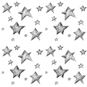 Design Drawing Prints: Seamless pattern with stars. Children`s fairy tale pattern with yellow