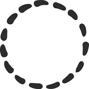 Rotation Prints: Seamlessly looping dotted line creating a perfect circle with uniformly sized and spaced oval shapes
