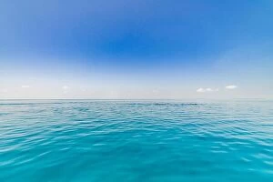 Sea Collection: Seascape with sea horizon and almost clear deep blue sky