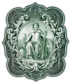 Cartouche Prints: Seated Britannia from 1 Pound banknote, UK, 1955