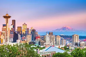 Seattle, Washington, USA downtown city skyline at dusk