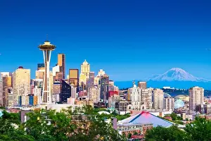 Seattle, Washington, USA downtown city skyline at dusk