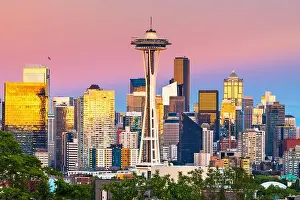 Seattle, Washington, USA downtown city skyline at dusk
