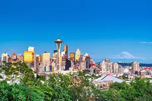 Seattle, Washington, USA downtown city skyline at dusk