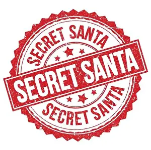 SECRET SANTA text written on red round stamp sign