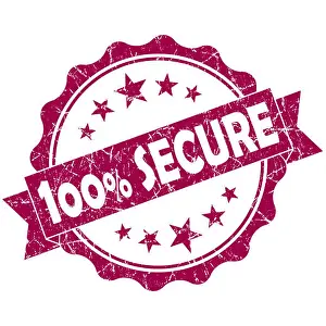 Warranty Prints: SECURE pink vintage round grunge seal isolated on white background