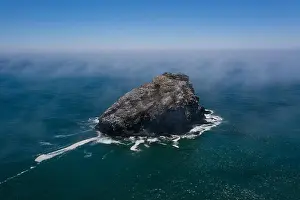 Seen from a bird's eye view, the cold, nutrient-rich waters of the Pacific Ocean wash against the scenic and rugged coastline of Northern California