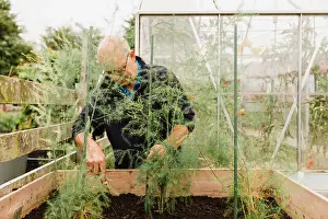 Grown Up Prints: Senior man digging soil in allotment