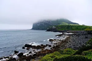Jeju Island Prints: Seongsan Ilchulbong and sea coastline in Jeju Island, south Korea on cloudy day