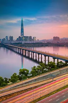 Seoul. Cityscape image of Seoul and Han River during summer sunset