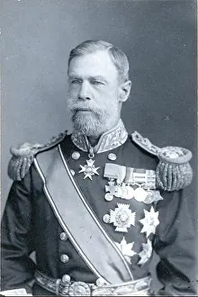 Military Uniform Prints: Sepia portrait of Sir William Fenwick Williams in ornate military uniform with sash