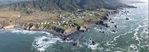 The serene Pacific Ocean washes onto the rugged coastline of Northern California at Westport. The Pacific Coast Highway runs along this scenic region