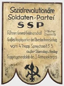 Revolutionary Prints: A service shield, for Socialist Revolutionary Soldier's Party SSP White lacquered iron sheet metal with a black