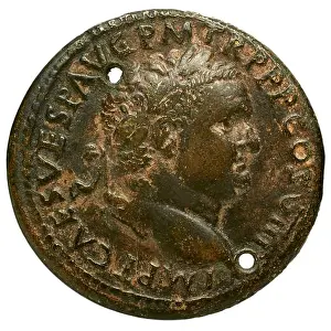 A sesterce coin featuring Domitien, a Roman Emperor