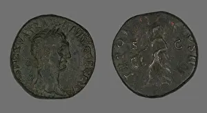 Ancient Roman Prints: Sestertius (Coin) Portraying Emperor Trajan, Roman Period, 98-117