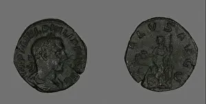 Ancient Roman Prints: Sestertius (Coin) Portraying Philip the Arab, 244-249