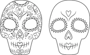 Muertos Prints: Set of 2 patterned Outline drawing Sugar Skulls