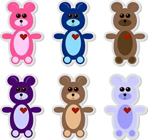 Decal Prints: Set of 6 Teddy Bear Stickers