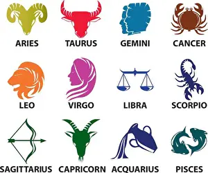 Telling Prints: Set of astrological zodiac symbols. Horoscope signs, classic colorful design