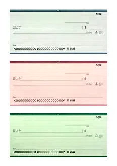 Funds Prints: Set of three blank personal bank checks in blue