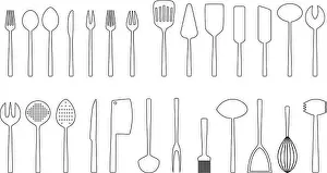 Scoop Prints: Set of cutlery outlines, vector illustration