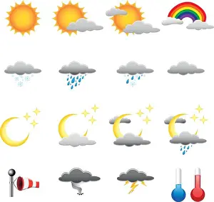 Thermometer Prints: set of detailed weather symbols