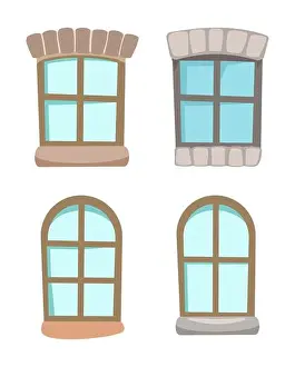 Glass Art Prints: Set of different windows. Simple and flat style