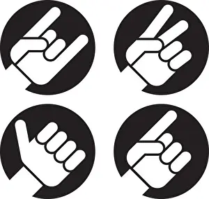 Raise Prints: Set of four flat hand gesture vector icons of hands making classic recognizable signs