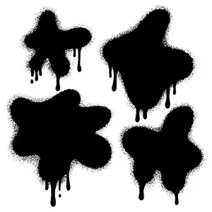 Sprayer Prints: Set of graffiti spray banners. Vector spray paint shapes with Lines and Droplets Black ink splashes