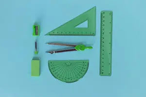 Engineering Equipment Prints: set of green geometry tools: rulers
