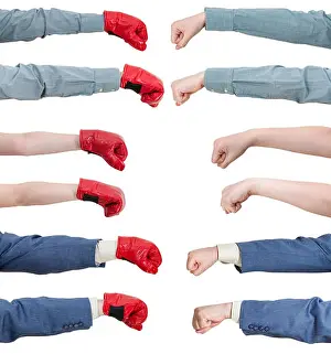 Boxer Prints: set of hand gestures - punch isolated on white background