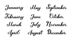 Calender Prints: Set of hand written names of months