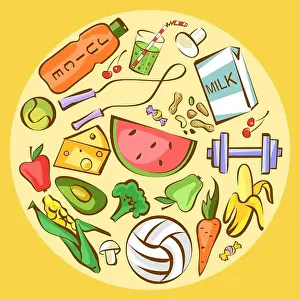 Set of healthy dishes. Organic food in circle composition