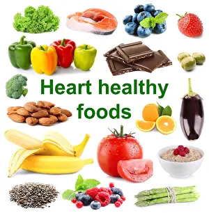 Control Prints: Set of heart healthy foods on white background