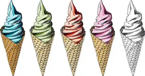 Waffle Prints: Set of icecream in color, isolated on white background