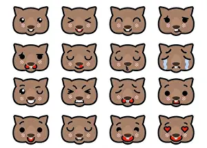 Marsupial Prints: Set icons Emoji wombats with different emotions. Vector illustration