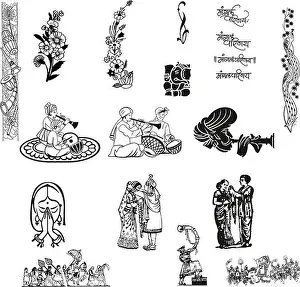 set of Indian Wedding Elements Clipart uses for Invitation Card, Banner, Album and Social Post with Isolated Background