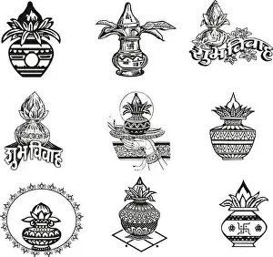 Wedding Invitation Prints: set of Indian Wedding Kalash Pot Elements Clipart uses for Invitation Card