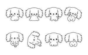 Spaniel Prints: Set of Kawaii Isolated Cocker Spaniel Dog Coloring Page