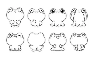 Toad Prints: Set of Kawaii Isolated Frog Coloring Page