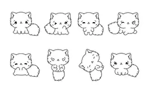 Baby Shower Prints: Set of Kawaii Isolated Persian Cat Coloring Page