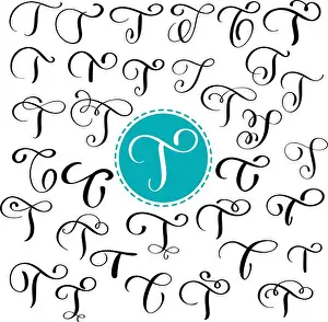Typeset Prints: Set letter T. Hand drawn vector flourish calligraphy