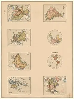 World Map Prints: A set of eight maps representing various parts of the world, dated 1883