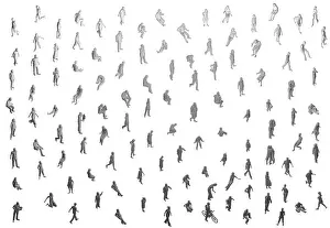 Set with people polygonal in different positions isolated on white background. Men, women and children walking, running, standing, sitting. Isometric