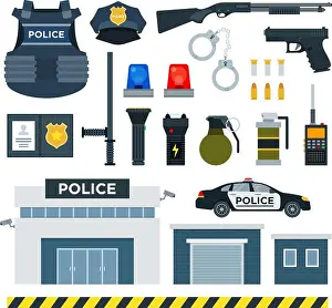 Siren Prints: Set of Police Tools flat vector illustration