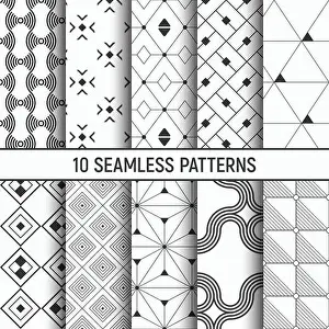 Regular Prints: Set of ten seamless patterns. Abstract geometrical trendy vector backgrounds