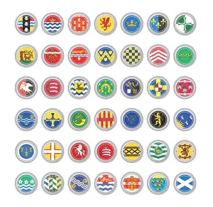 Somerset Prints: Set of vector icons. Flags of United Kingdom. Counties of England and Scotland