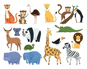 Hippopotamus Prints: set wild animals in the zoo safari reserve vector illustration