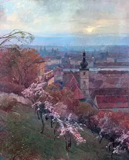 Painters Prints: Setelík Jaroslav - View from the Seminary Gardens - Czech Republic and Slovakia School - 19th Century